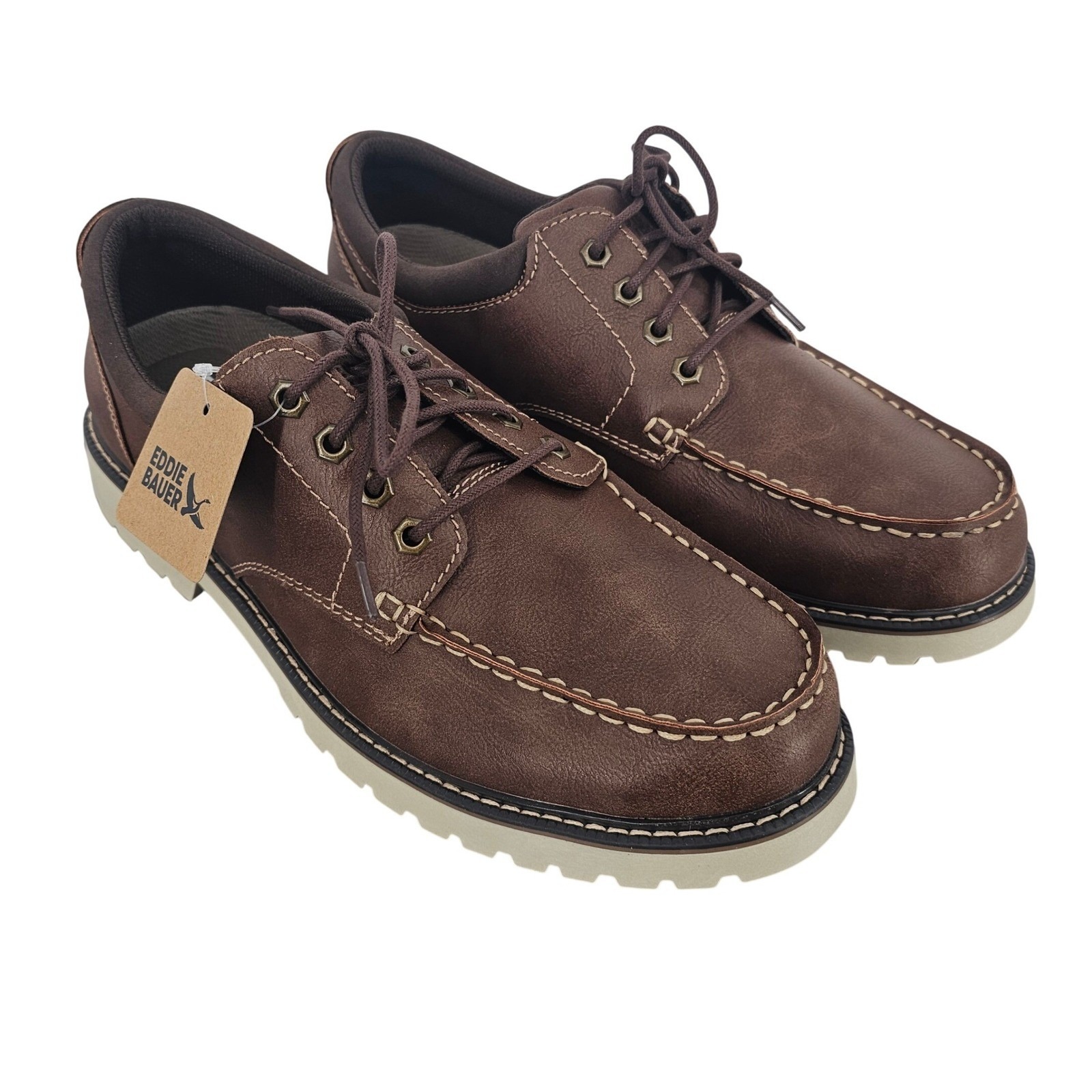Eddie Bauer Mens Strider Tan Moc Toe Oxford Shoes Size 12 Brown Rugged Casual